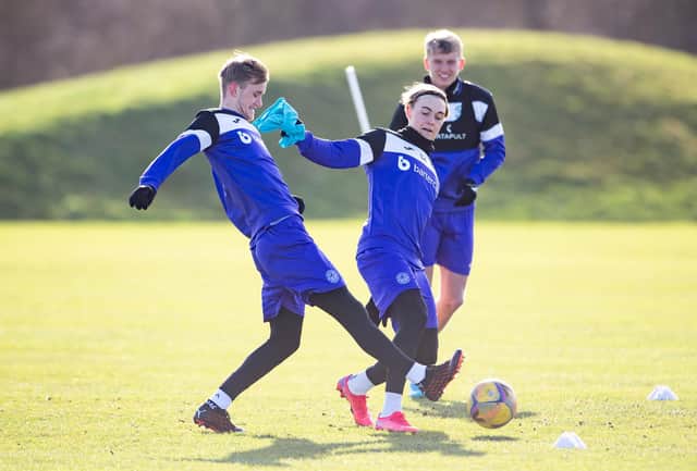 Elias Melkersen trains with the Hibs first team ahead of Wednesday's visit to Rangers.