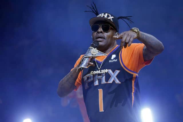 Coolio performs at halftime of an NBA basketball game between the Phoenix Suns and the New Orleans Pelicans on April 5, 2019, in Phoenix. Coolio, the rapper who was among hip-hop's biggest names of the 1990s died Wednesday, Sept. 28, 2022, at age 59, his manager said. (AP Photo/Rick Scuteri, File)