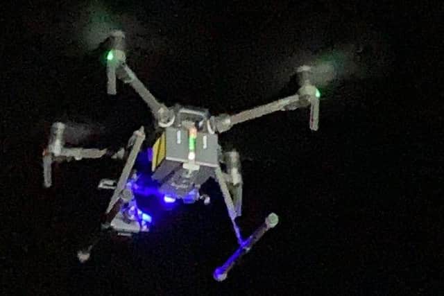 A Police Scotland drone assisting officers tackling anti-social behaviour in Cumnock in November. Picture: Police Scotland