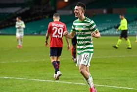 Celtic's David Turnbull celebrates making it 3-2  and sealing a first win for Neil Lennon's men in six games. (Photo by Rob Casey / SNS Group)
