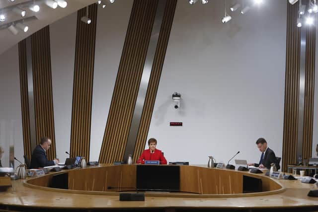 First Minister Nicola Sturgeon before giving evidence to the Committee on the Scottish Government Handling of Harassment Complaints, at Holyrood in Edinburgh. Picture: Andrew Cowan/Scottish Parliament/PA Wire