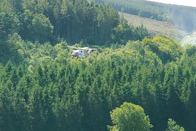 A rescue helicopter could be seen hovering just above the tree line near the location of the derailed carriages - lowering stretchers to the emergency workers below.