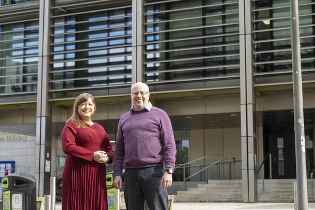 Jill Dykes and Professor Phil Trinder, co-directors of the Glasgow Computing Science Innovation Lab (GLACSIL), outside the University of Glasgow’s school of computing science.