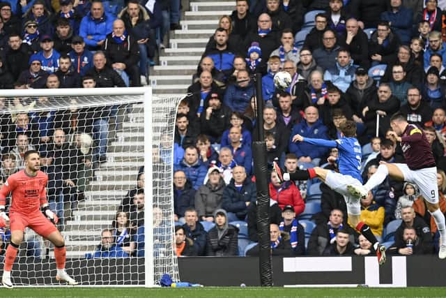 Shankland also netted against Rangers at Ibrox with this header.