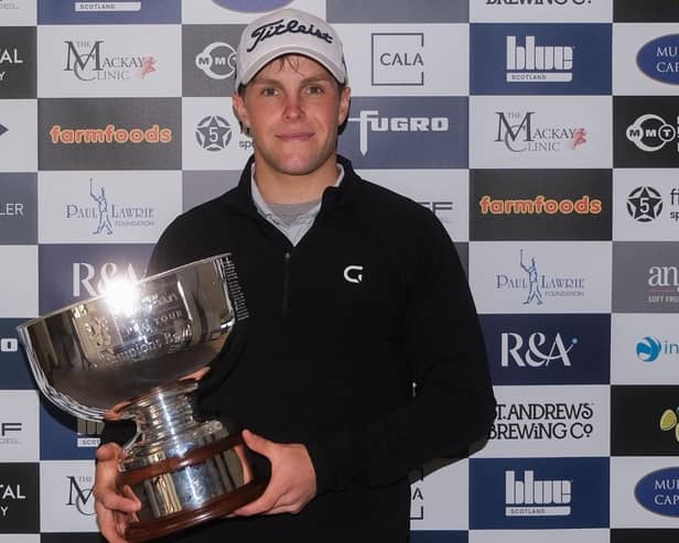 Rory Franssen shows off the trophy after winning the Tartan Pro Tour's Fairmont St Andrews event supported by Martin Gilbert. Picture: Tartan Pro Tour