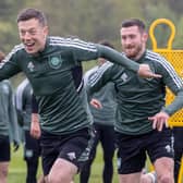 Callum McGregor during a Celtic training session at the Lennoxtown training centre, on May 12, 2023, in Lennoxtown, Scotland.  (Photo by Craig Williamson / SNS Group)