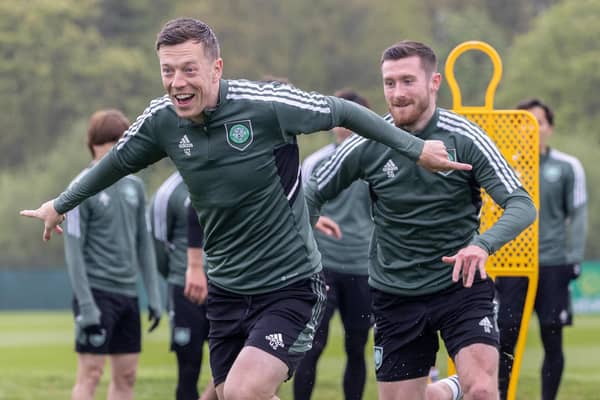 Callum McGregor during a Celtic training session at the Lennoxtown training centre, on May 12, 2023, in Lennoxtown, Scotland.  (Photo by Craig Williamson / SNS Group)