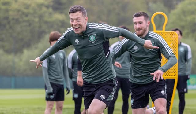 Callum McGregor during a Celtic training session at the Lennoxtown training centre, on May 12, 2023, in Lennoxtown, Scotland.  (Photo by Craig Williamson / SNS Group)
