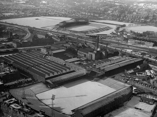An aerial view of Tynecastle taken in February 1965