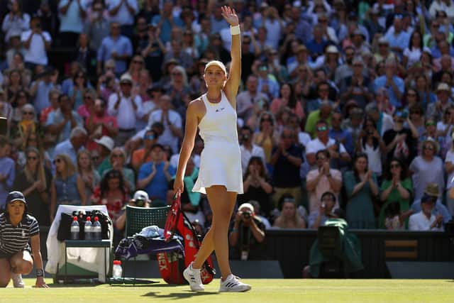 Elena Rybakina celebrates her semi-final victory.