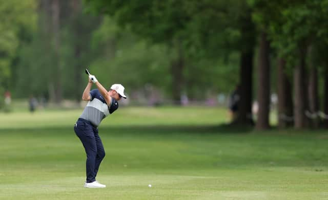 Ewen Ferguson plays a shot at Rinkven International Golf Club in Belgium.