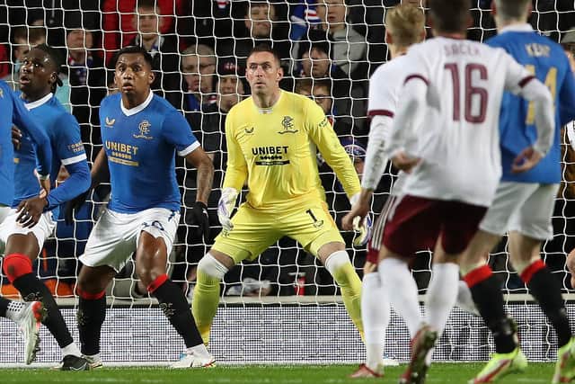 Allan McGregor (centre) pictured during his 99th European club competition appearance as Rangers defeated Sparta Prague 2-0 at Ibrox in November. (Photo by Ian MacNicol/Getty Images)