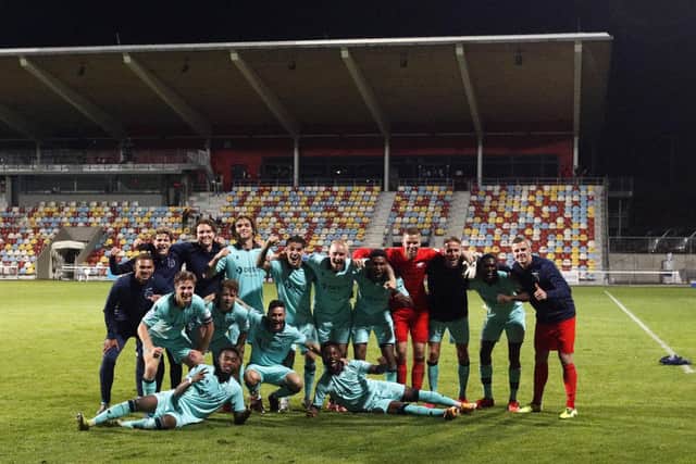 Willem II midfielder Gorkem Saglam and his team-mates in celebratory mood after their 5-0 Europa League win against Progres Niederkorn. Photo by Hollandse Hoogte/Shutterstock