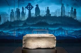 The Stone of Destiny on display at the new Perth Museum. The public has not been able to see it since July. Photo: Jane Barlow/PA Wire