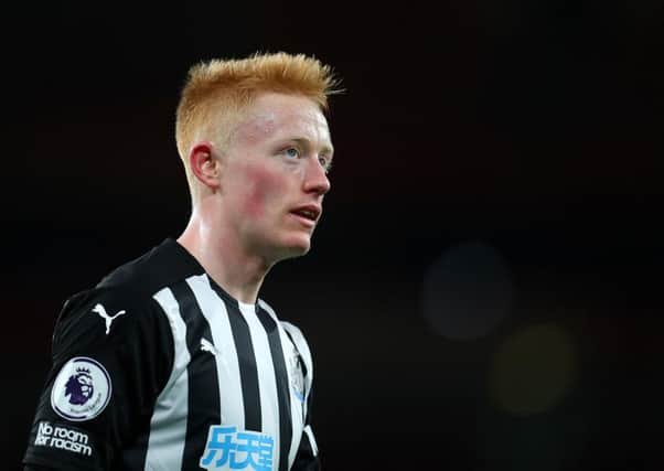 Matty Longstaff of Newcastle United  during the Premier League match between Arsenal and Newcastle United at Emirates Stadium on January 18, 2021 . (Photo by Catherine Ivill/Getty Images)