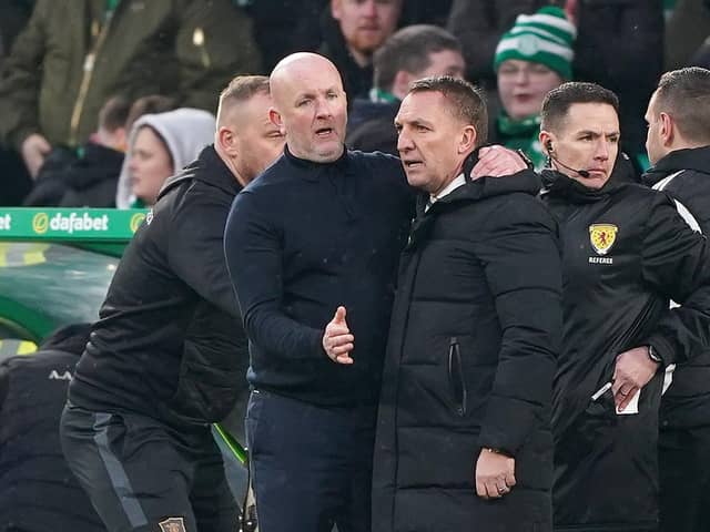 Livingston manager David Martindale (left) embraces Celtic boss Brendan Rodgers after the Scottish Cup clash at Celtic Park.