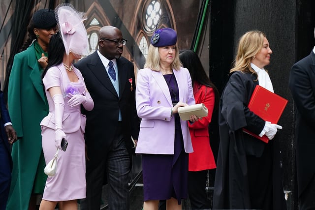 Katy Perry, Edward Enninful and Alison Johnstone, Presiding Officer of the Scottish Parliament arriving ahead of the coronation ceremony of King Charles III and Queen Camilla at Westminster Abbey.