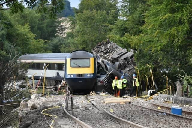 Three people were killed in the Carmont derailment on August 12 2020. (Photo by RAIB)