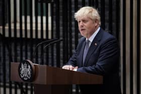 Prime Minister Boris Johnson reads a statement outside 10 Downing Street, London, formally resigning as Conservative Party leader after ministers and MPs made clear his position was untenable. He will remain as Prime Minister until a successor is in place. Picture date: Thursday July 7, 2022.