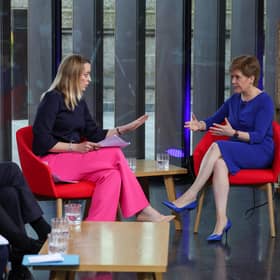 Nicola Sturgeon outlines her arguments for indyref2 on the Sunday with Laura Kuenssberg show
(Photo by Russell Cheyne/WPA Pool/Getty Images)