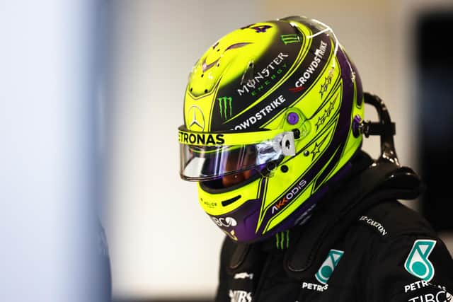 Lewis Hamilton in the garage during final practice ahead of the F1 Grand Prix of Saudi Arabia at the Jeddah Corniche Circuit. (Photo by Lars Baron/Getty Images)