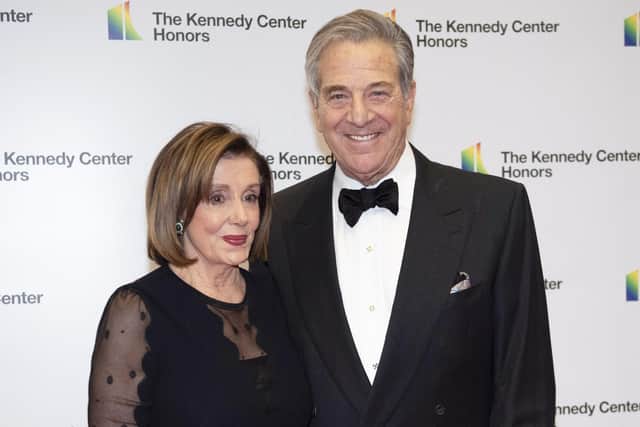 Speaker of the House Nancy Pelosi and her husband, Paul Pelosi, arrive at the State Department for the Kennedy Center Honors State Department Dinner, in 2019.