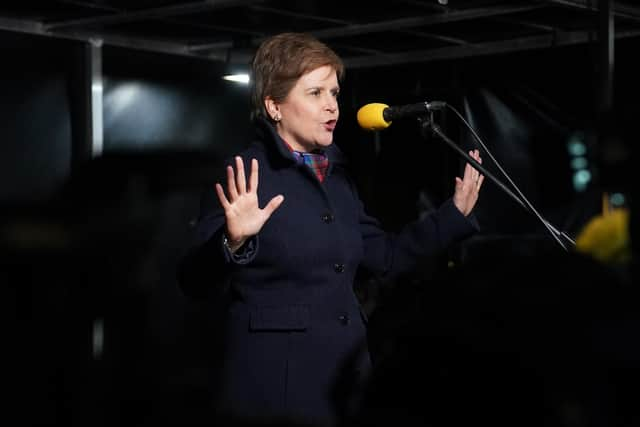 First Minister Nicola Sturgeon speaking at a rally outside the Scottish Parliament in Edinburgh following the decision by judges at the UK Supreme Court in London that the Scottish Parliament does not have the power to hold a second independence referendum. Picture date: Wednesday November 23, 2022.