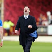 Rangers manager Michael Beale shares a laugh with Ryan Kent after the final whistle at Motherwell.