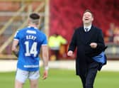 Rangers manager Michael Beale shares a laugh with Ryan Kent after the final whistle at Motherwell.