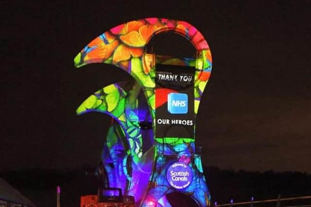 The Falkirk Wheel was lit up in support of the NHS.