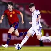 Liverpool's Ben Doak in action during a UEFA EURO Under-21 Qualifier between Spain and Scotland.