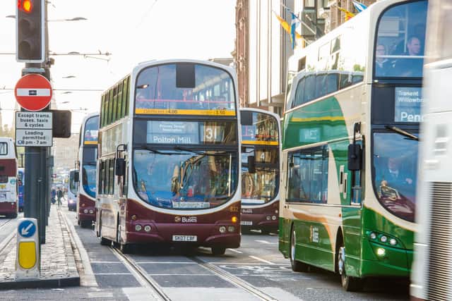 Edinburgh's bus lanes are restricted to certain vehicles at peak hours. Picture: Ian Georgeson.