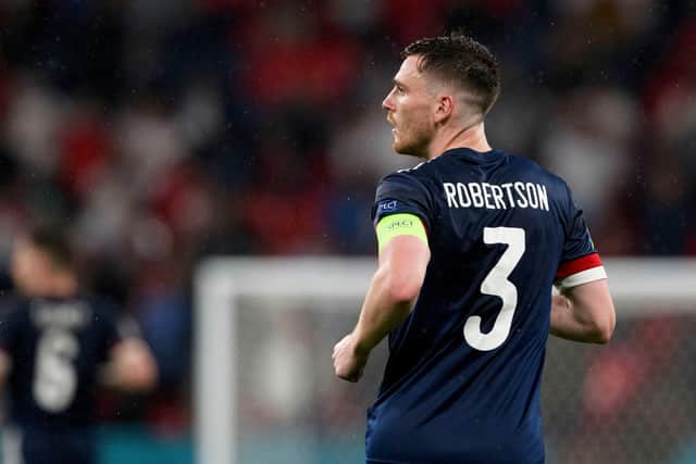 Andy Robertson in action for Scotland.