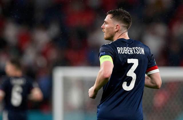 Andy Robertson in action for Scotland.