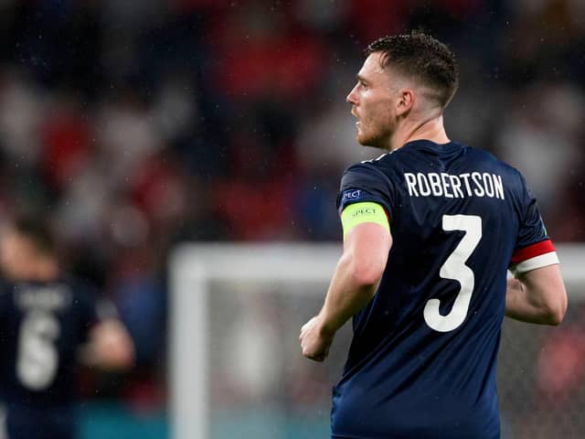 Andy Robertson in action for Scotland.