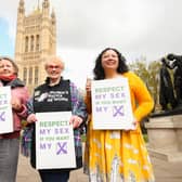Maya Forstater, seen on right with other campaigners in London, will join a picket of the Scottish Parliament on Thursday to protest against the Gender Recognition Reform Bill (Picture: James Manning/PA)