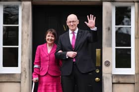 John Swinney, with his wife Elizabeth Quigley, on the steps of Bute House, the official residence of the First Minister.  Picture: Andrew Milligan/Press Association.