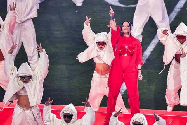 Rihanna performs during the Apple Music halftime show at Super Bowl LVII, between Kansas City Chiefs and Philadelphia Eagles, held at State Farm Stadium in Glendale.