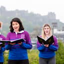 Jamie Lewis, Lucy McVicar and Kristen Forbes sang with the National Youth Choir of Scotland this morning on Calton Hill as restrictions ease across Scotland. (Picture credit:  Ian Georgeson)