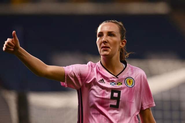 Caroline Weir of Scotland waves to the fans at Hampden Park (Photo by Mark Runnacles/Getty Images)