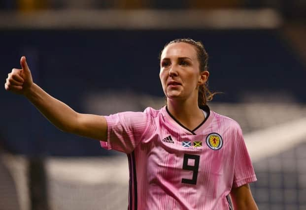 Caroline Weir of Scotland waves to the fans at Hampden Park (Photo by Mark Runnacles/Getty Images)