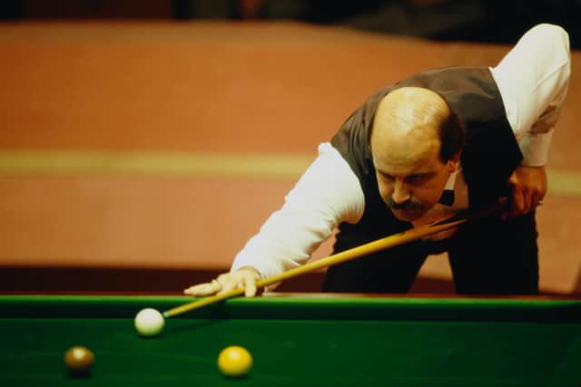 Willie Thorne competing at the World Snooker Championship at the Crucible in 1988.