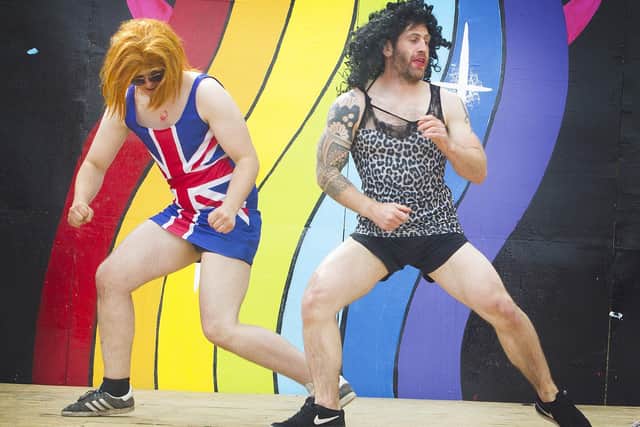 Participants get into the swing of things dressed as the Spice Girls at the Beltane Festival in Peebles, which has banned blackface and 'racist' costumes in its fancy-dress parade