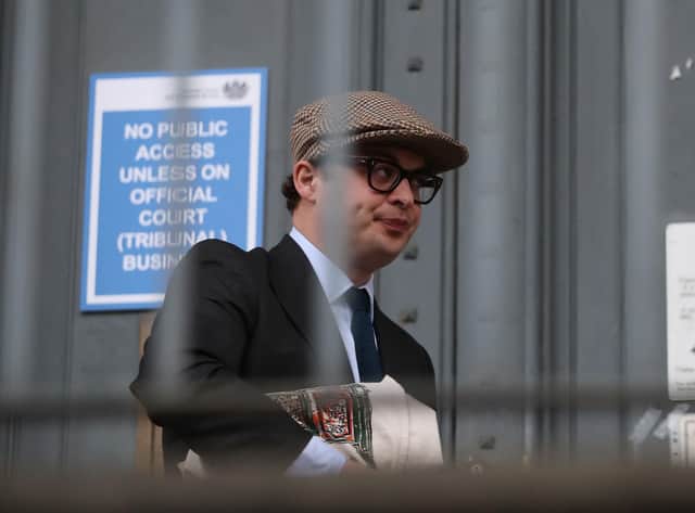 Simon Bowes-Lyon, the Earl of Strathmore, arrives at Dundee Sheriff Court ahead of sentencing for sexually assaulting a woman at his ancestral home in February 2020.  (Jane Barlow/PA Wire)