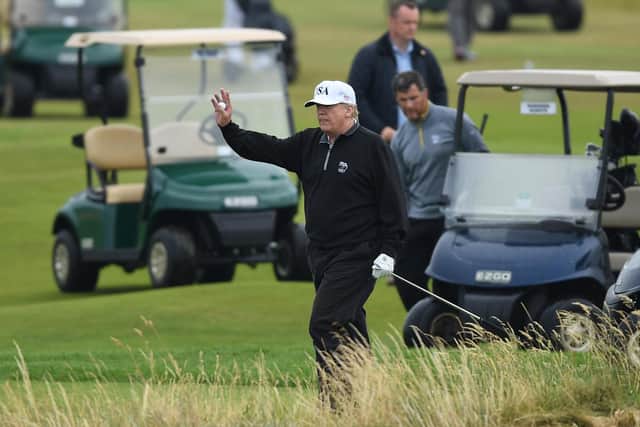 Former US president Donald Trump plays a round of golf at his Turnberry resort during his working visit to the UK in July 2018. Picture: Leon Neal/Getty