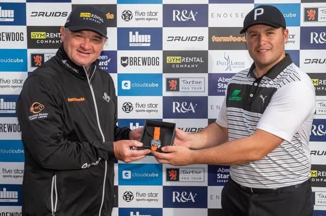 Tartan Tour Pro founder Paul Lawrie with Neil Fenwick, who topped the schedule's order of merit last year and earned a spot in the Aberdeen Standard Investments Scottish Open in the process. Picture: Tartan Pro Tour