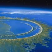Artist's reconstruction of Chicxulub crater soon after impact, 66 million years ago, on what is now Mexico's Yucatan peninsula