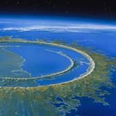 Artist's reconstruction of Chicxulub crater soon after impact, 66 million years ago, on what is now Mexico's Yucatan peninsula