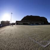 The Dumbarton Stadium pitch will be subject to a pitch inspection prior to the scheduled visit of Rangers in the Scottish Cup on Saturday. (Photo by Alan Harvey / SNS Group)