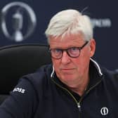 The R&A's CEO Martin Slumbers speaks to the media during a press conference prior to The 151st Open at Royal Liverpool. Picture: Andrew Redington/Getty Images.